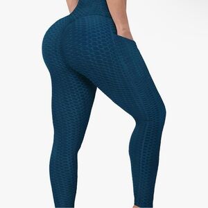 Blue High-wasited Textured Leggings NWOT